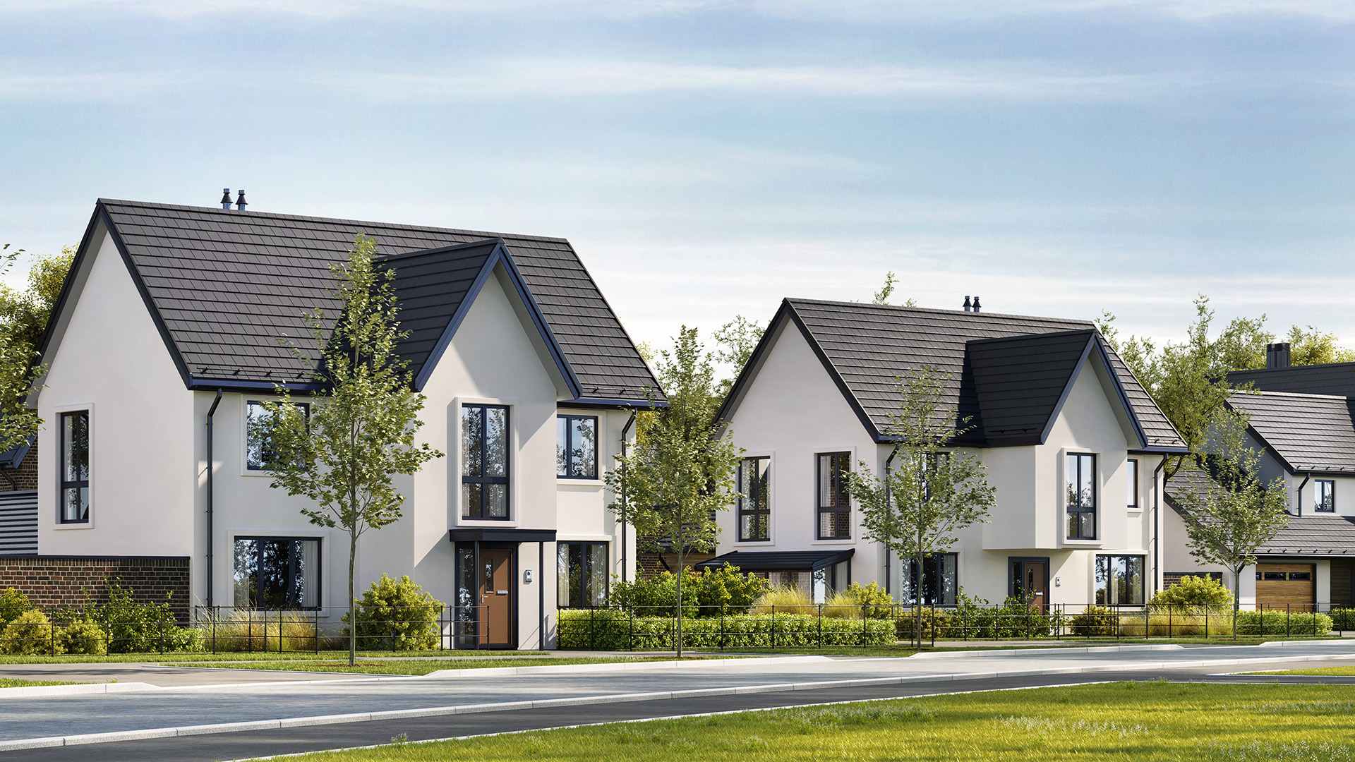 road and beautiful houses